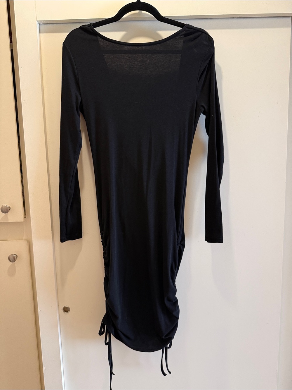SHEIN Black Long Sleeve Ruched Side Midi Dress